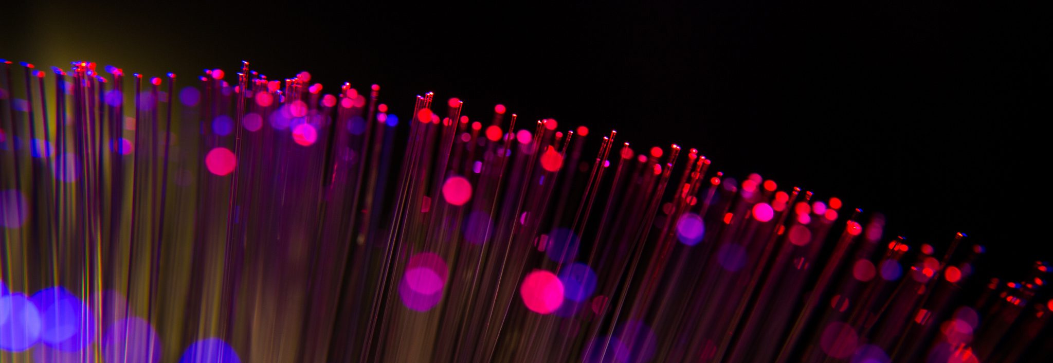 A picture of optical fibres with lights running through them